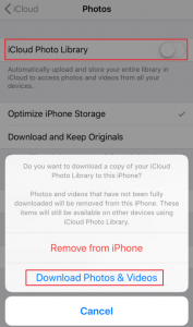 Отключить библиотеку фотографий iCloud