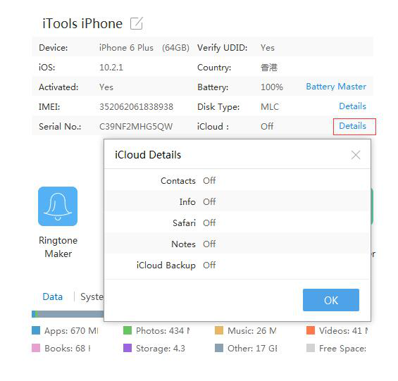 check iCloud details 